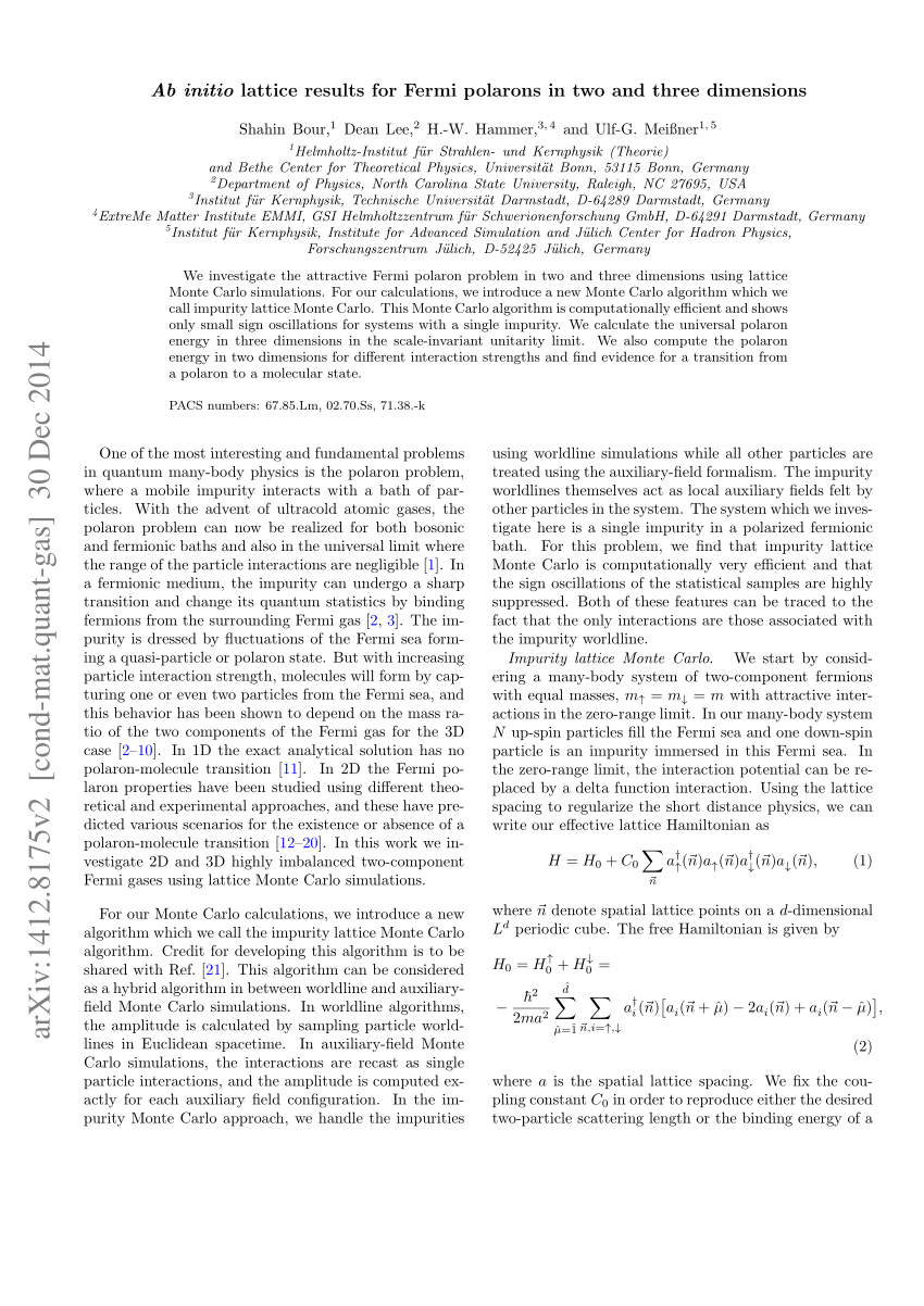 Pdf Ab Initio Lattice Results For Fermi Polarons In Two Dimensions