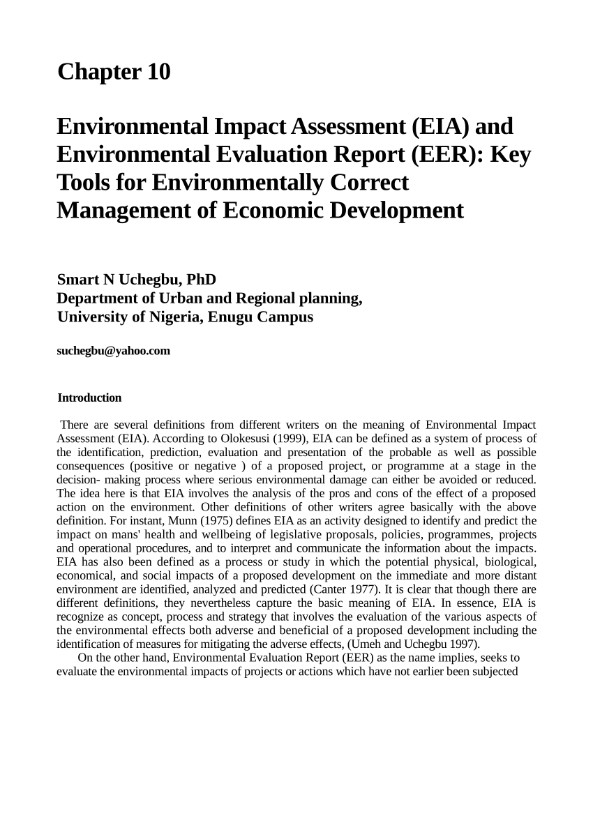 Pdf Environmental Impact Assessment Eia And Environmental Evaluation Report Eer Ben Odigbo Ed Key Tools For Environmentally Correct Management Of Economic Development