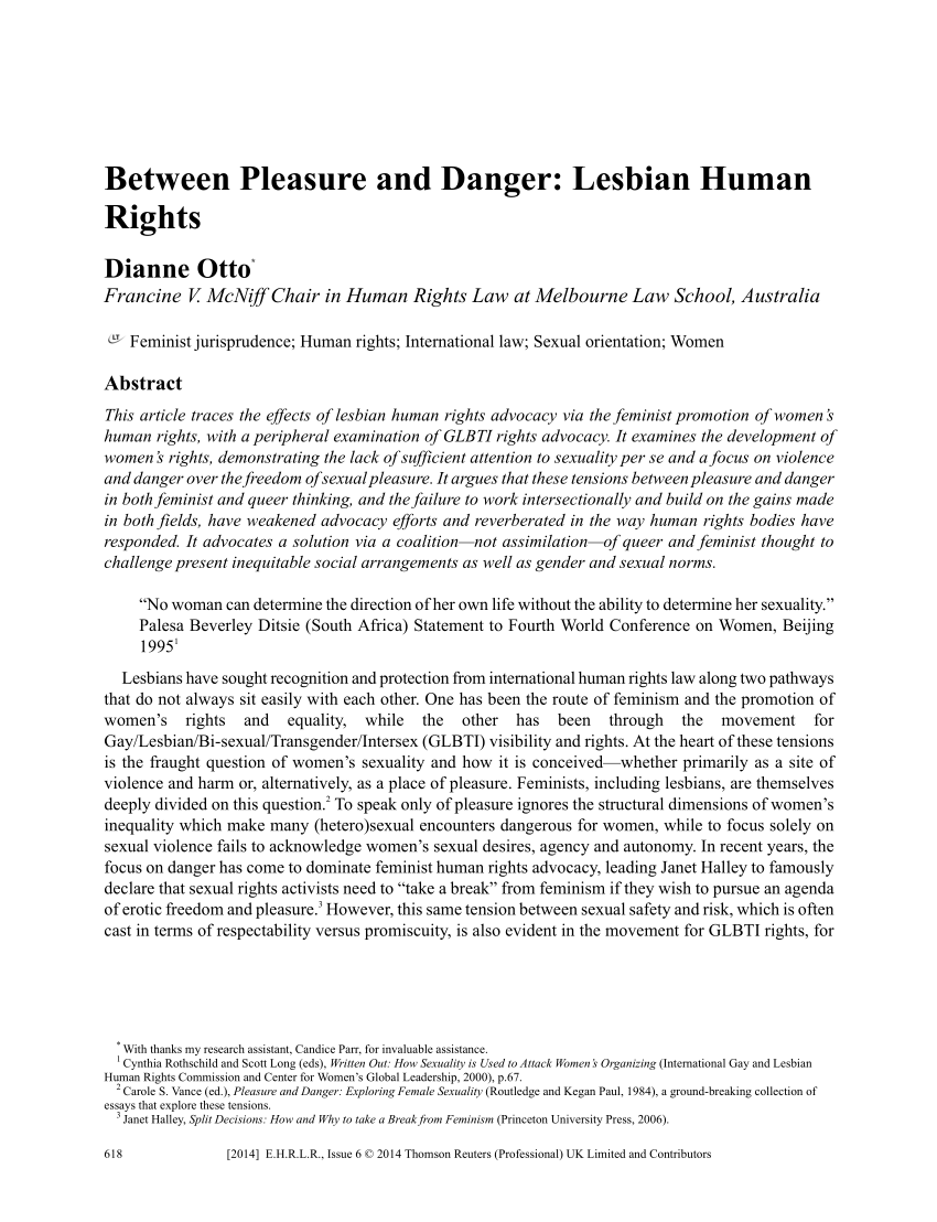 Pdf Between Pleasure And Danger Lesbian Human Rights