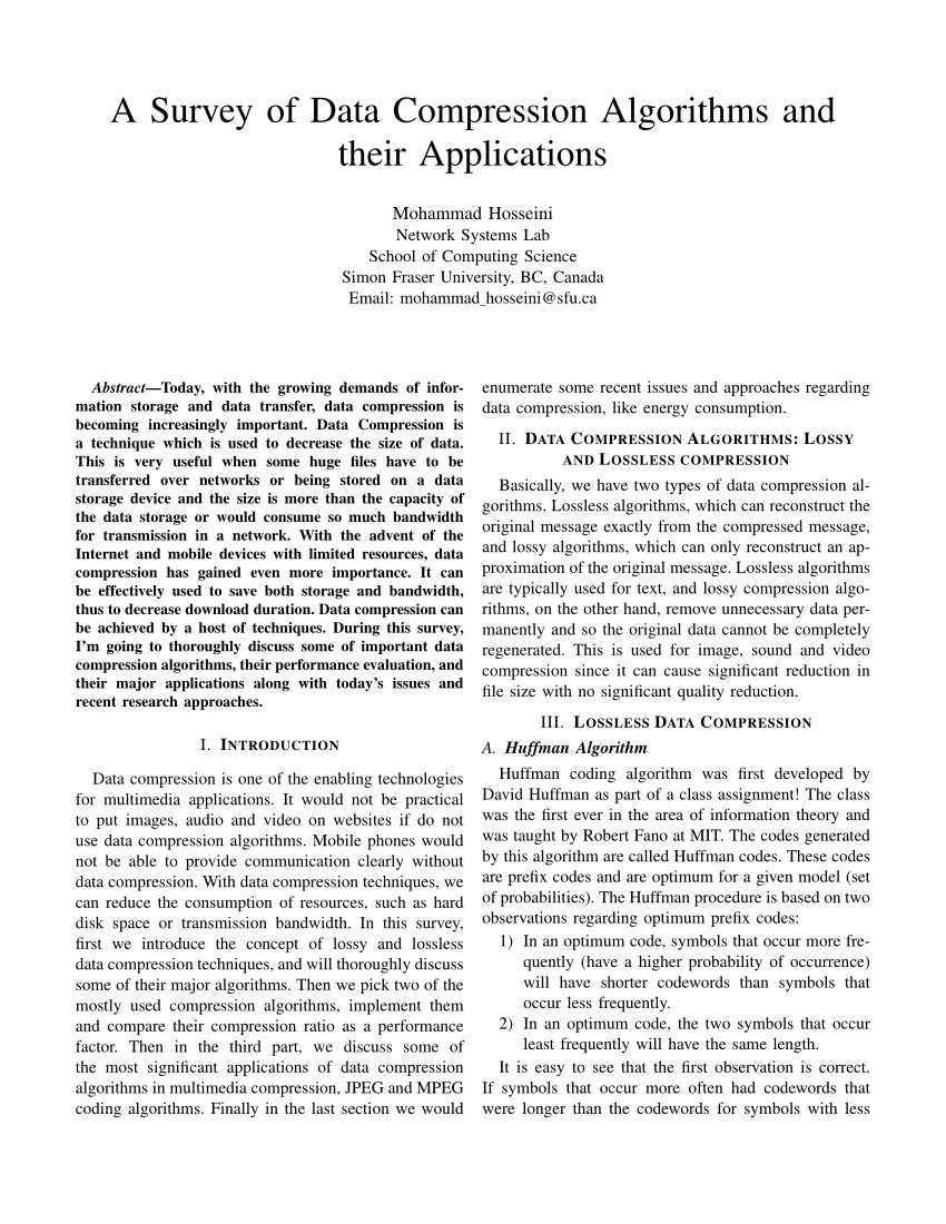 research paper on compression algorithm