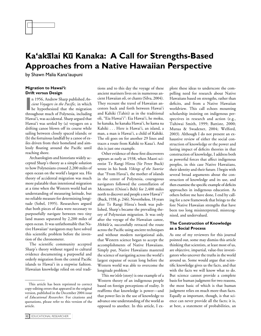 (PDF) Ka'akalai Ku Kanaka: A Call for Strengths-Based Approaches from a
