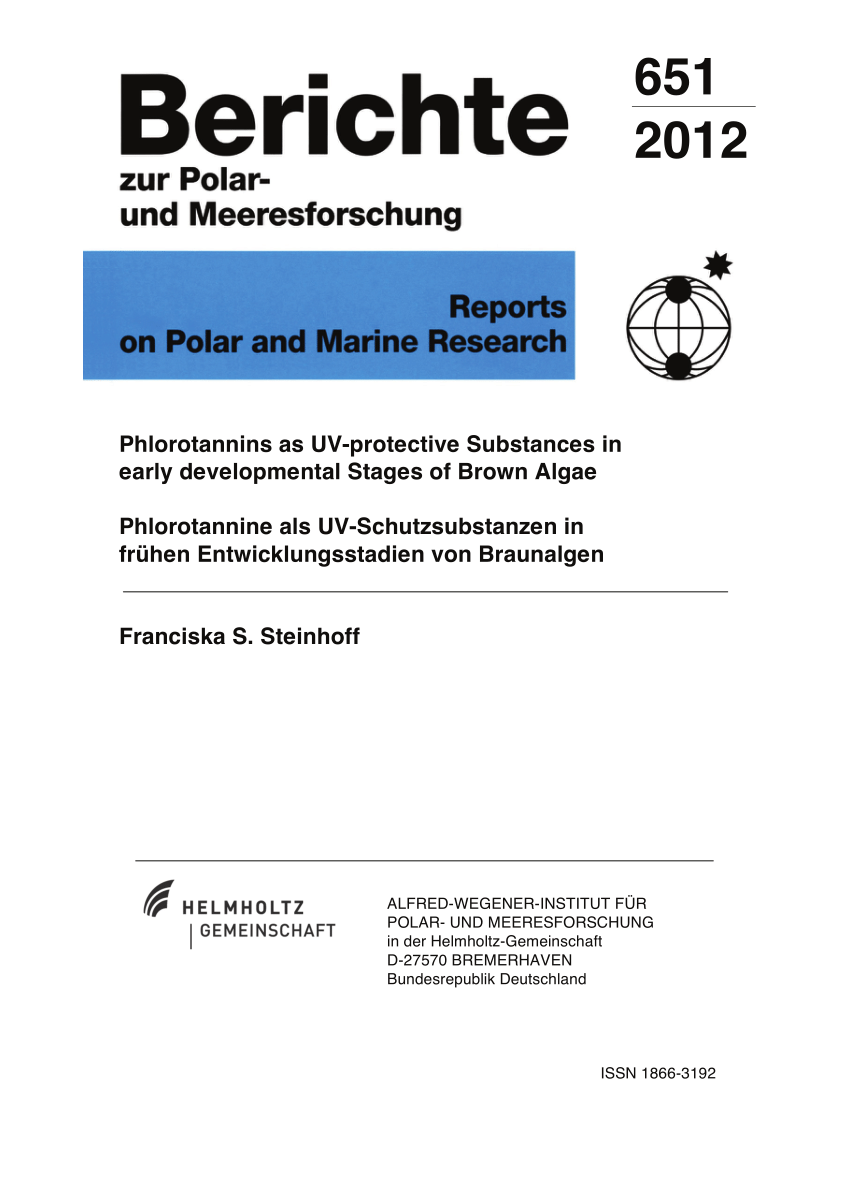 Pdf Phlorotannins As Uv Protective Substances In Early Developmental Stages Of Brown Algae