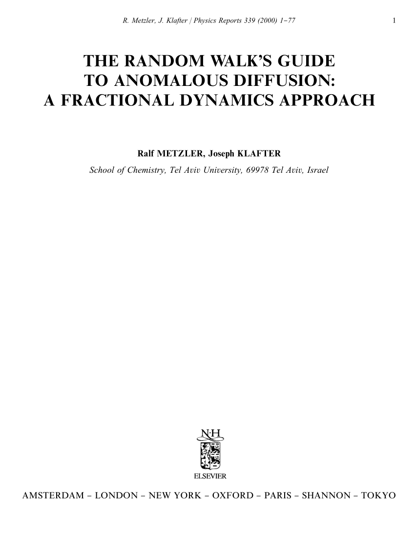 Pdf The Random Walk S Guide To Anomalous Diffusion A Fractional Dynamics Approach Phys Rep