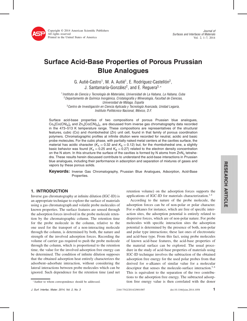 Pdf Surface Acid Base Properties Of Porous Prussian Blue - 