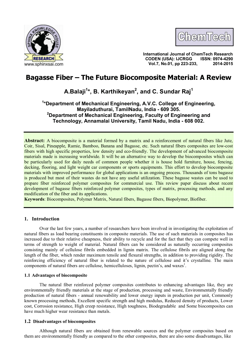 Pdf Bagasse Fiber The Future Biocomposite Material A Review