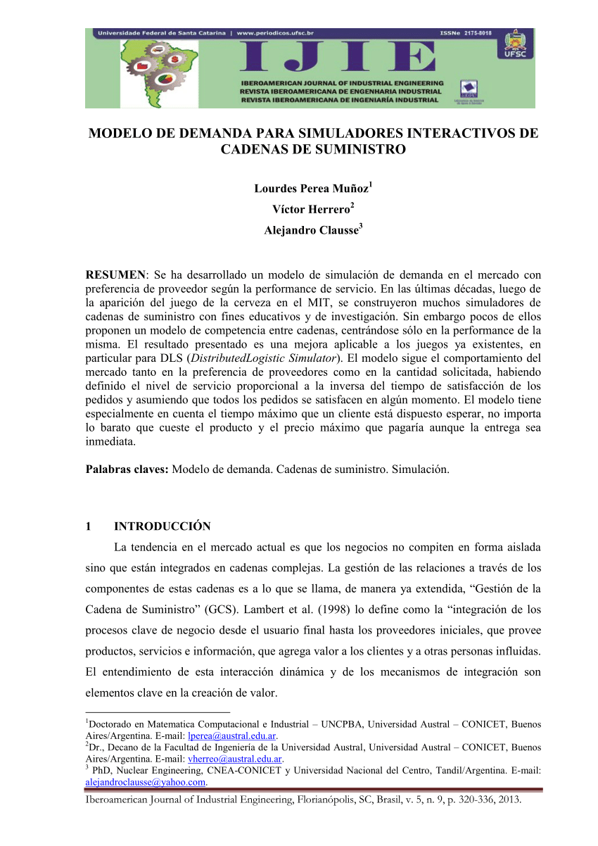 PDF) Modelo de Demanda para Simuladores Interactivos de Cadenas de  Suministro