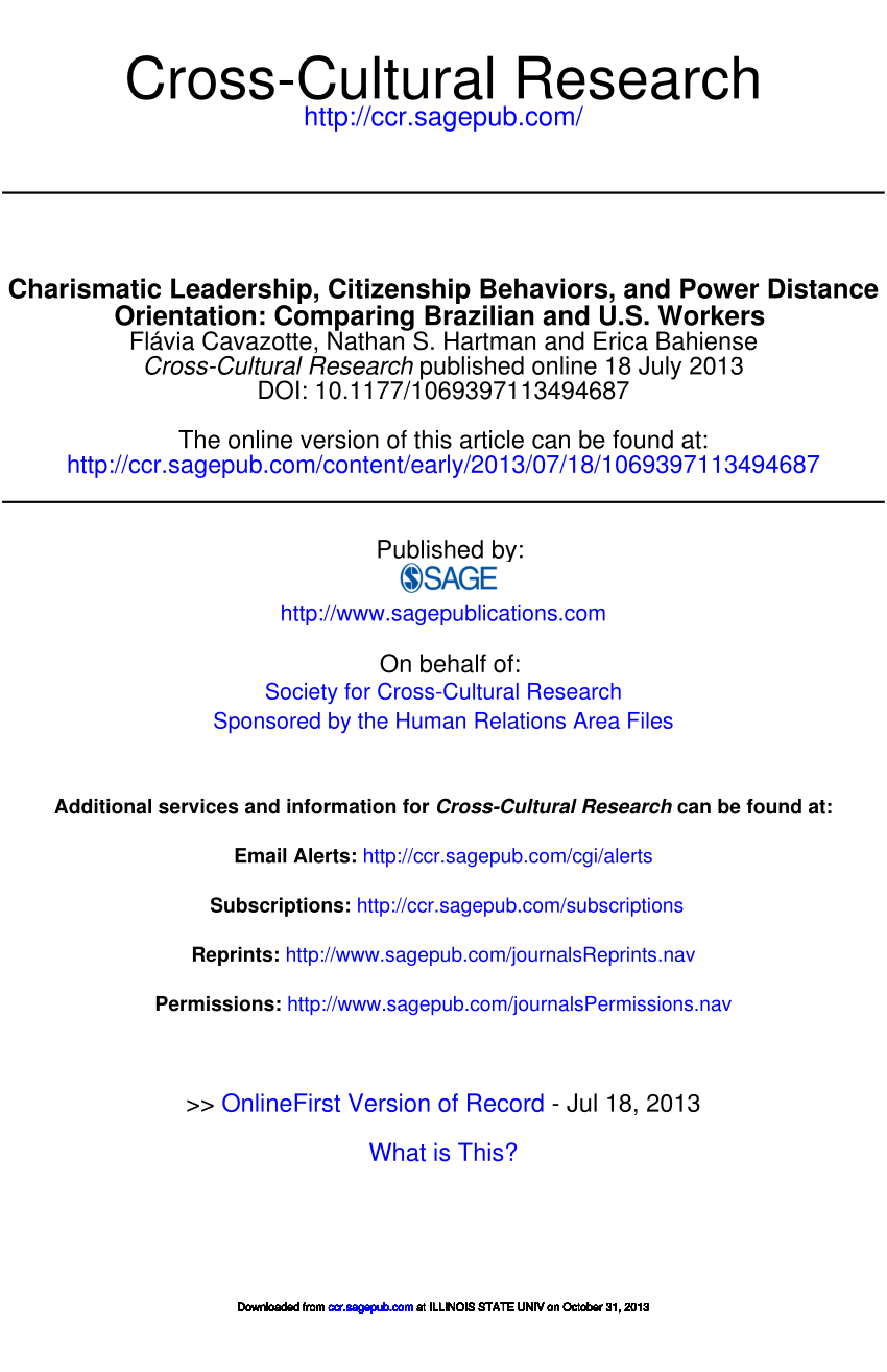 PDF) Charismatic Leadership, Citizenship Behaviors, and Power 