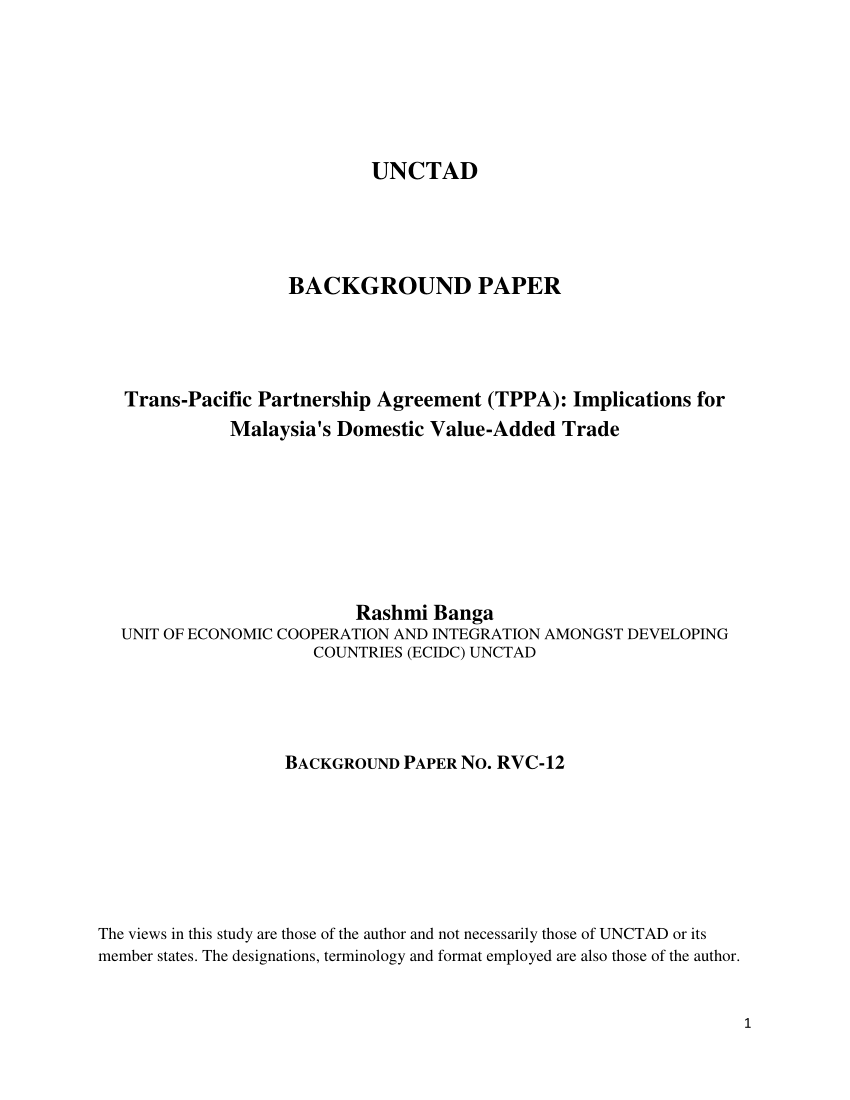 Pdf Trans Pacific Partnership Agreement Tppa Implications For Malaysia S Domestic Value Added Trade