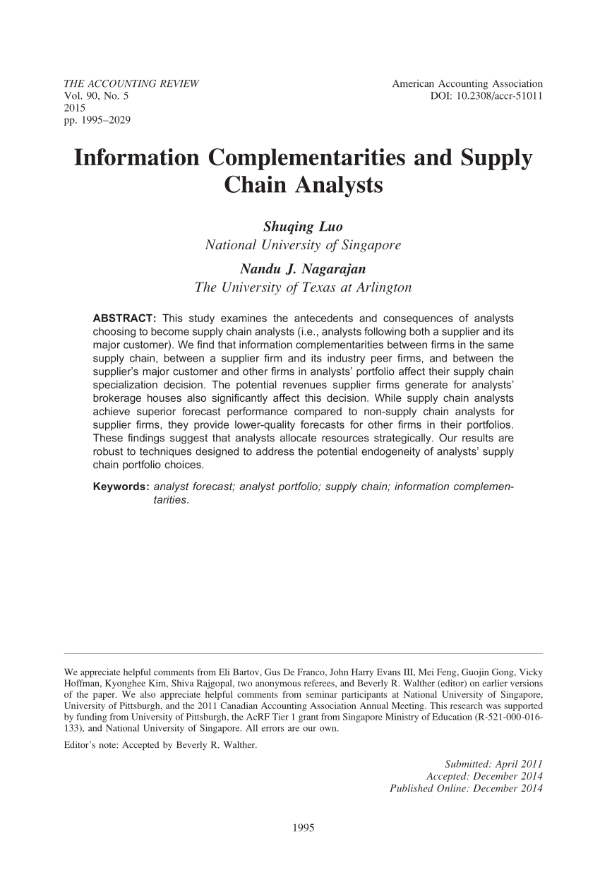Pdf Information Complementarities And Supply Chain Analysts
