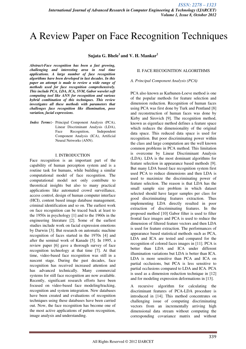 research paper for face recognition system