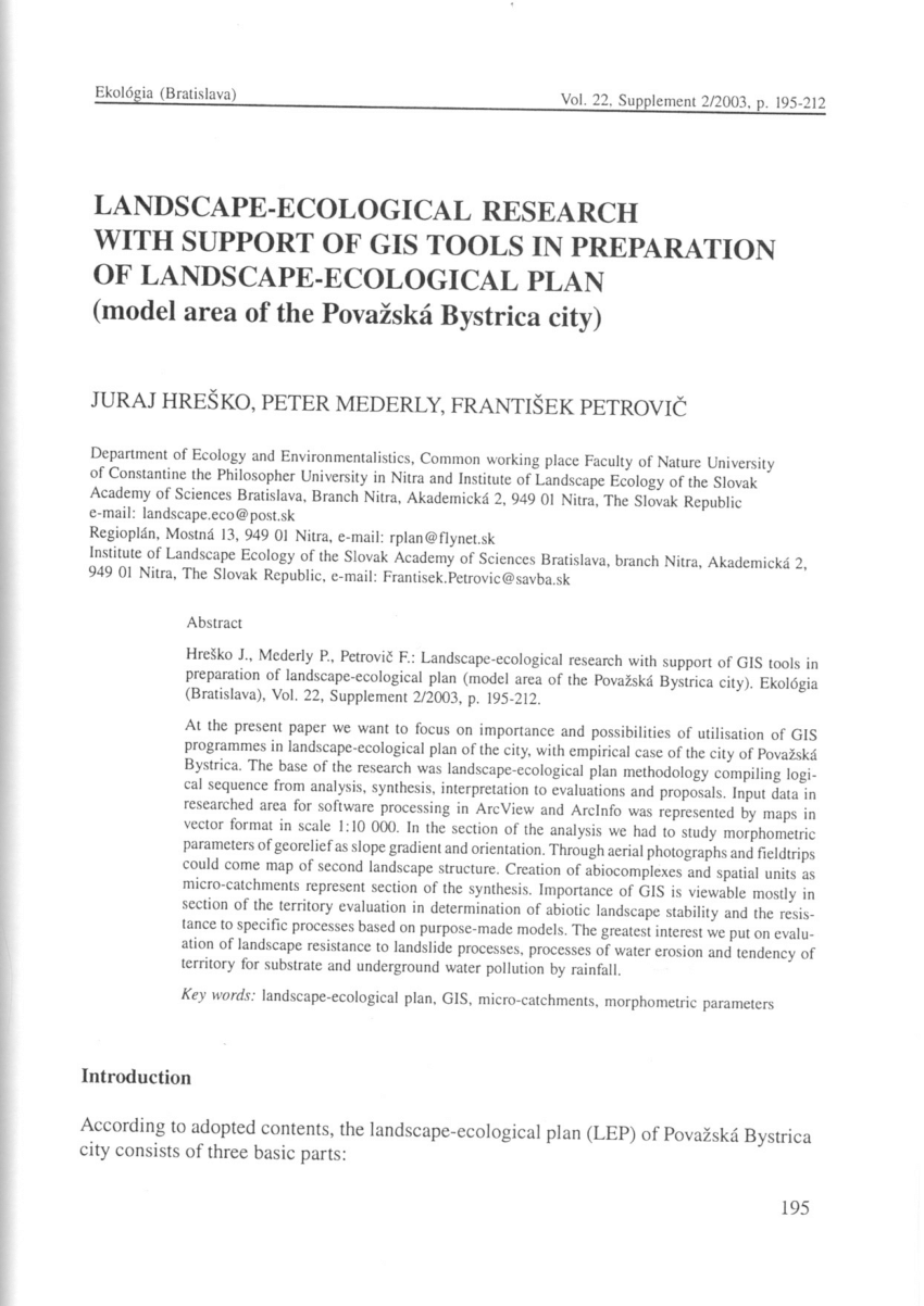 methodology in landscape ecological research and planning