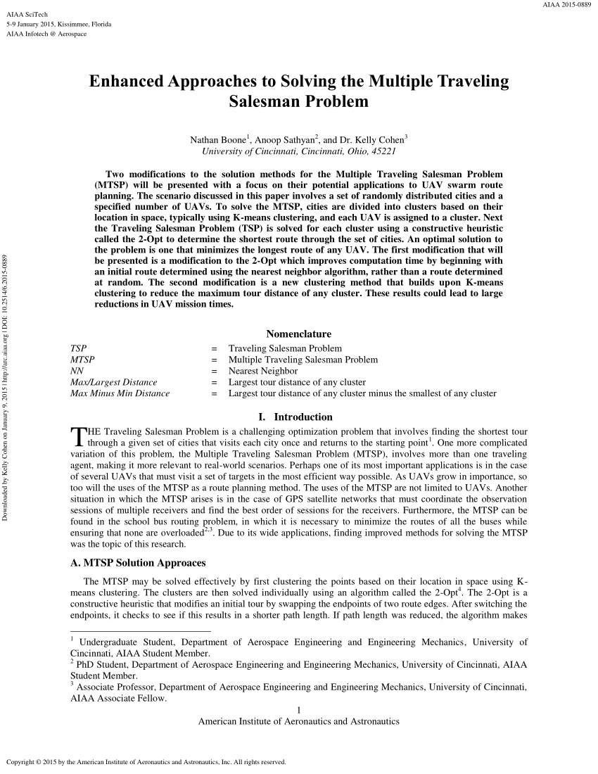 (PDF) Enhanced Approaches to Solving the Multiple Traveling Salesman