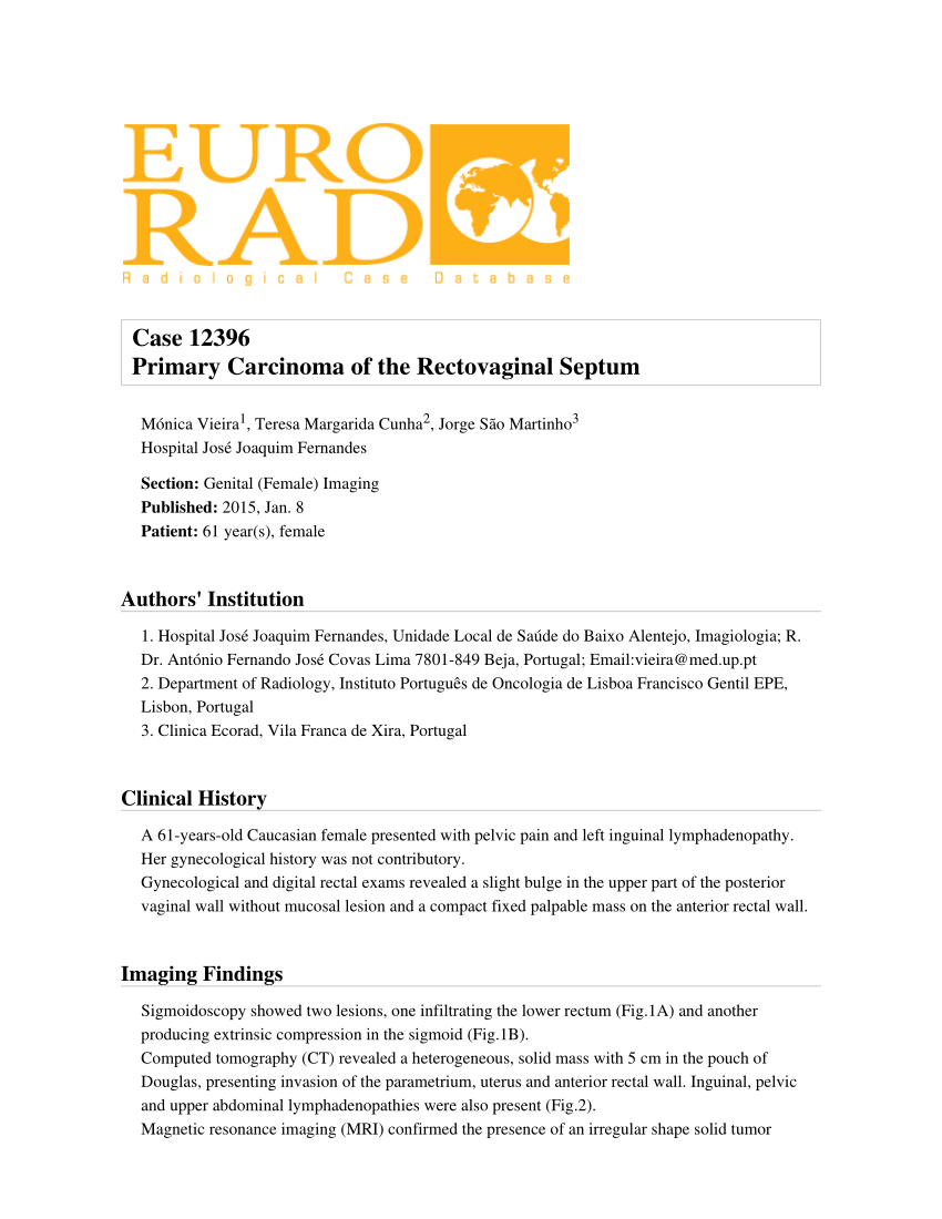 Pdf Case Primary Carcinoma Of The Rectovaginal Septum