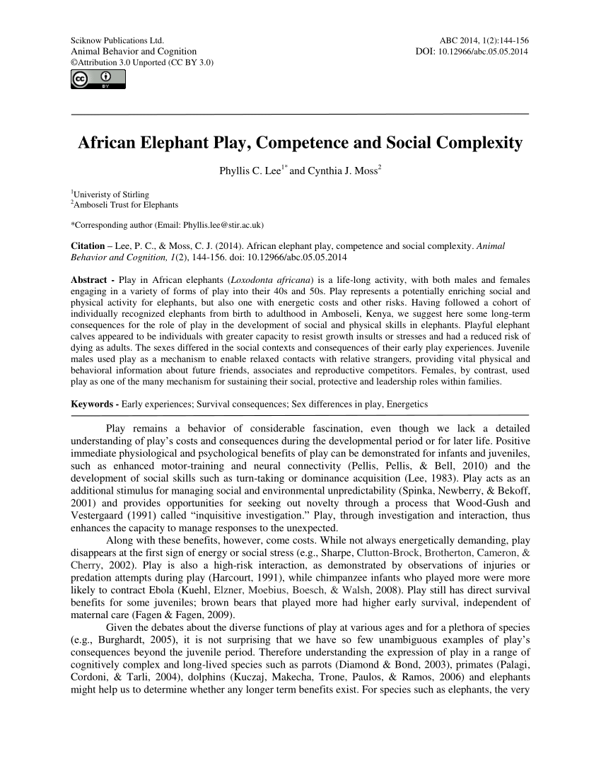 Pdf African Elephant Play Competence And Social Complexity