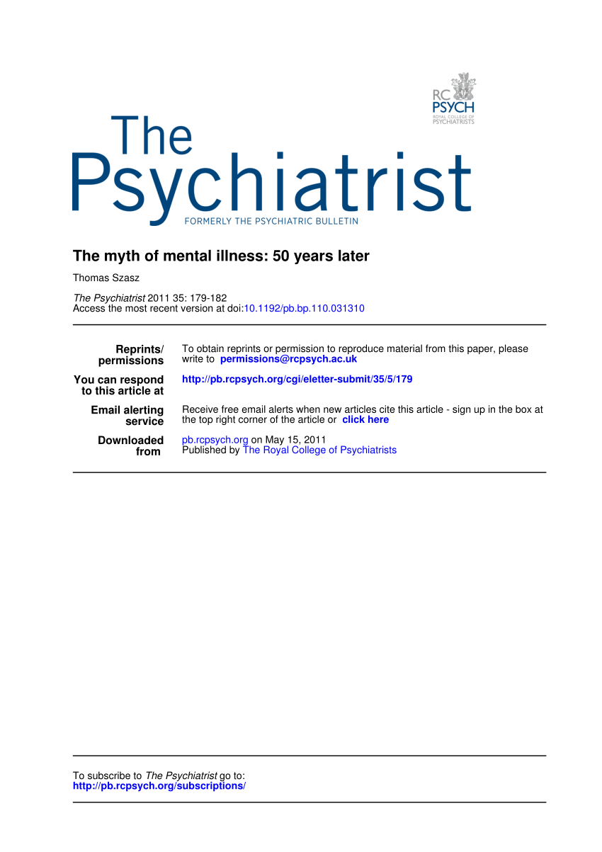 Pdf) The Myth Of Mental Illness: 50 Years Later