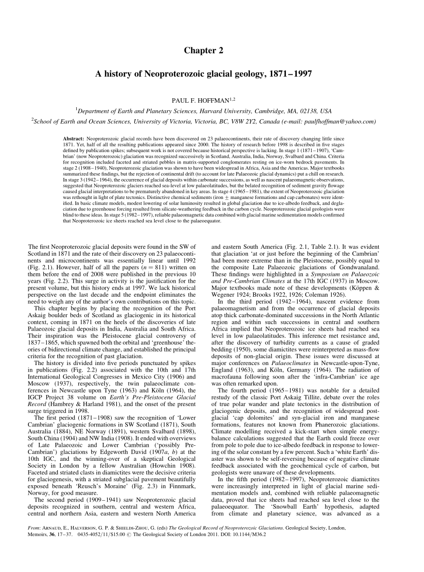 PDF) Chapter 2 A history of Neoproterozoic Glacial Geology, 1871-1997
