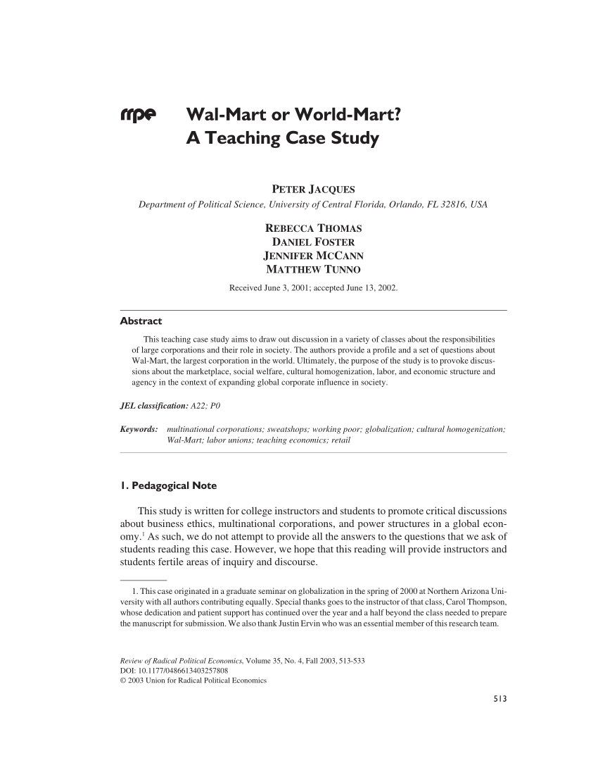 PDF) Wal-Mart or World-Mart? A Teaching Case Study