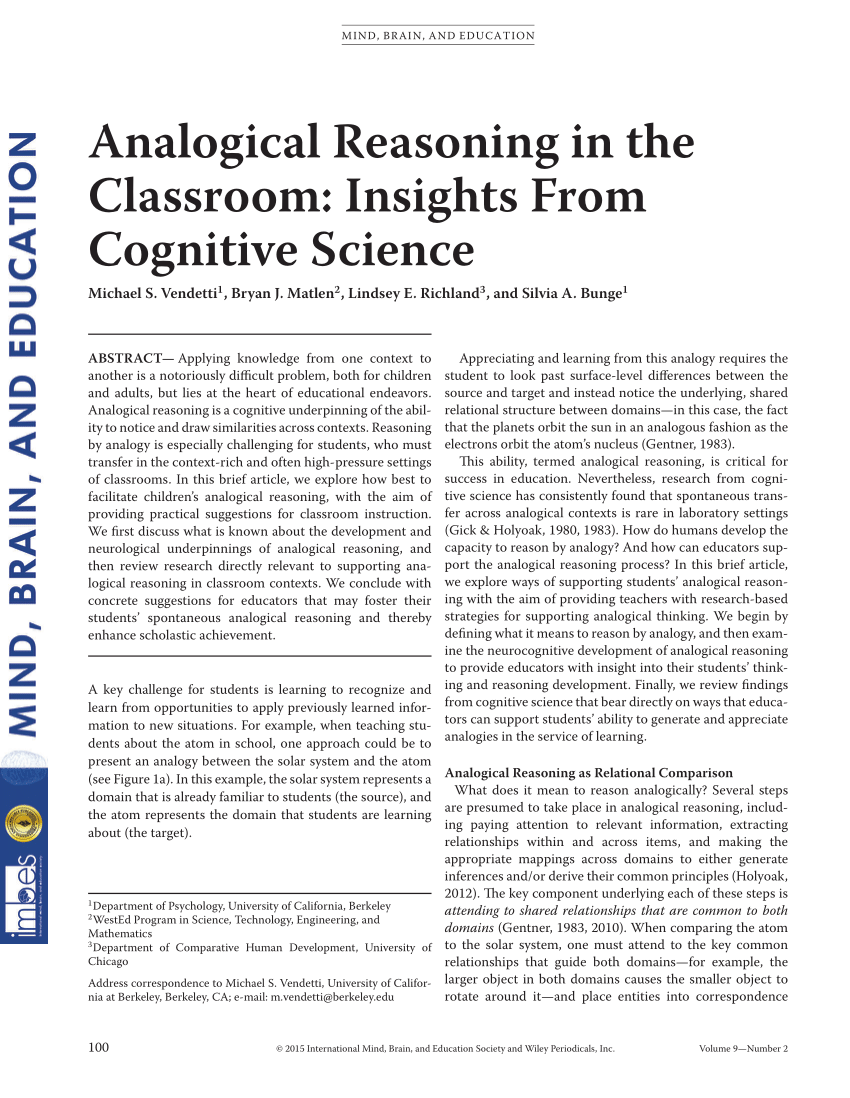 PDF Analogical Reasoning in the Classroom Insights From