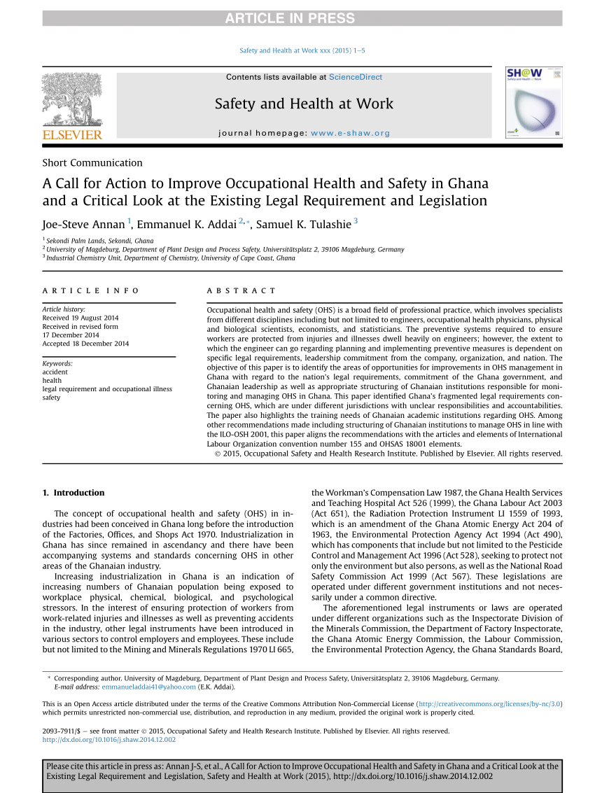 thesis on occupational health and safety in ghana