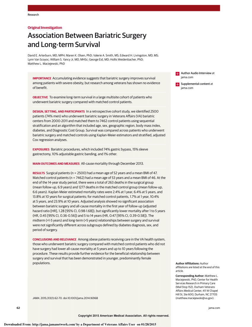 Pdf Association Between Bariatric Surgery And Long Term Survival