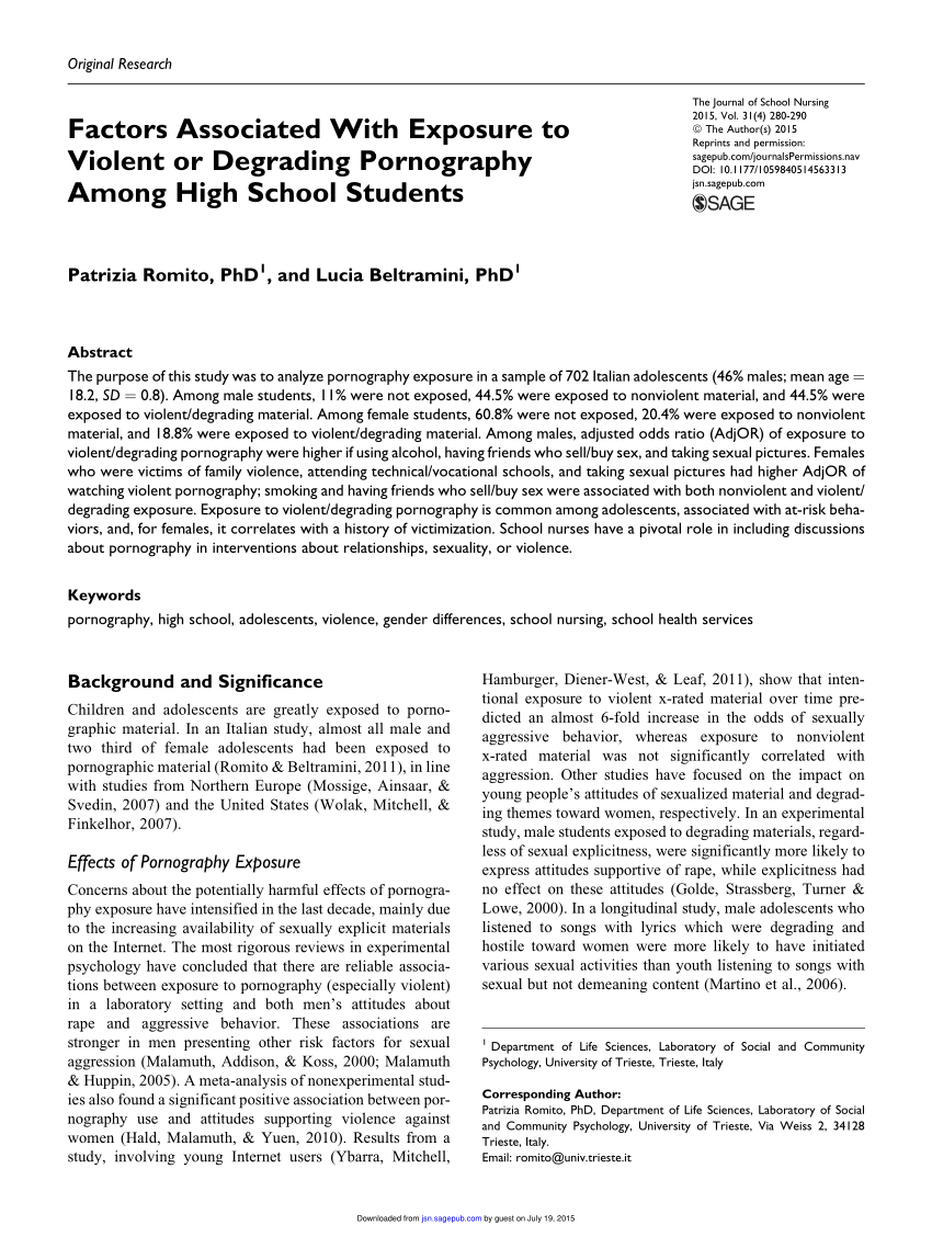 850px x 1138px - PDF) Factors Associated With Exposure to Violent or Degrading Pornography  Among High School Students