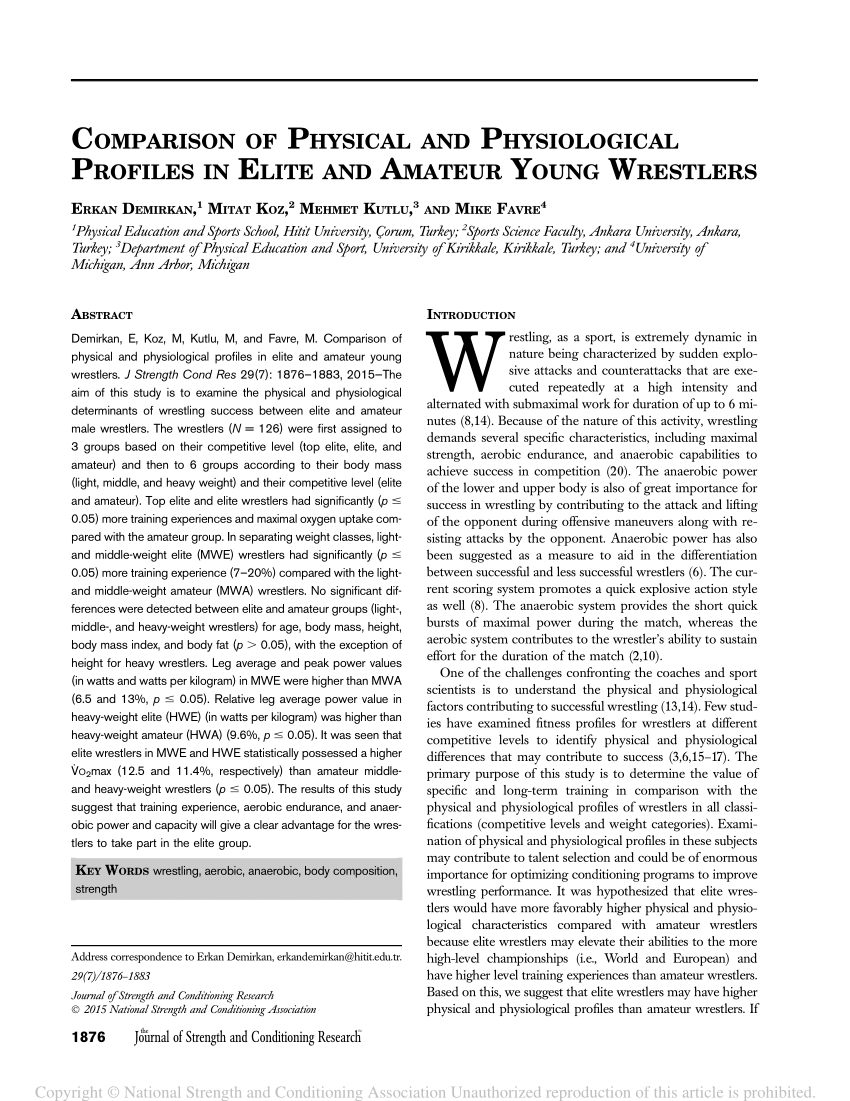 PDF) The Comparison of Physical and Physiological Profiles in Elite and Amateur Young Wrestlers