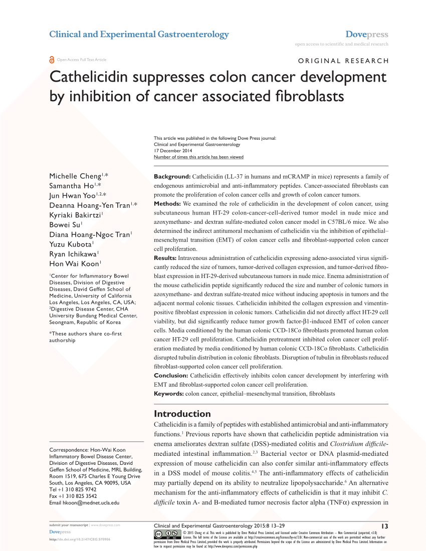 Cathelicidin-Mediated Inhibition of Colon Cancer Cell 