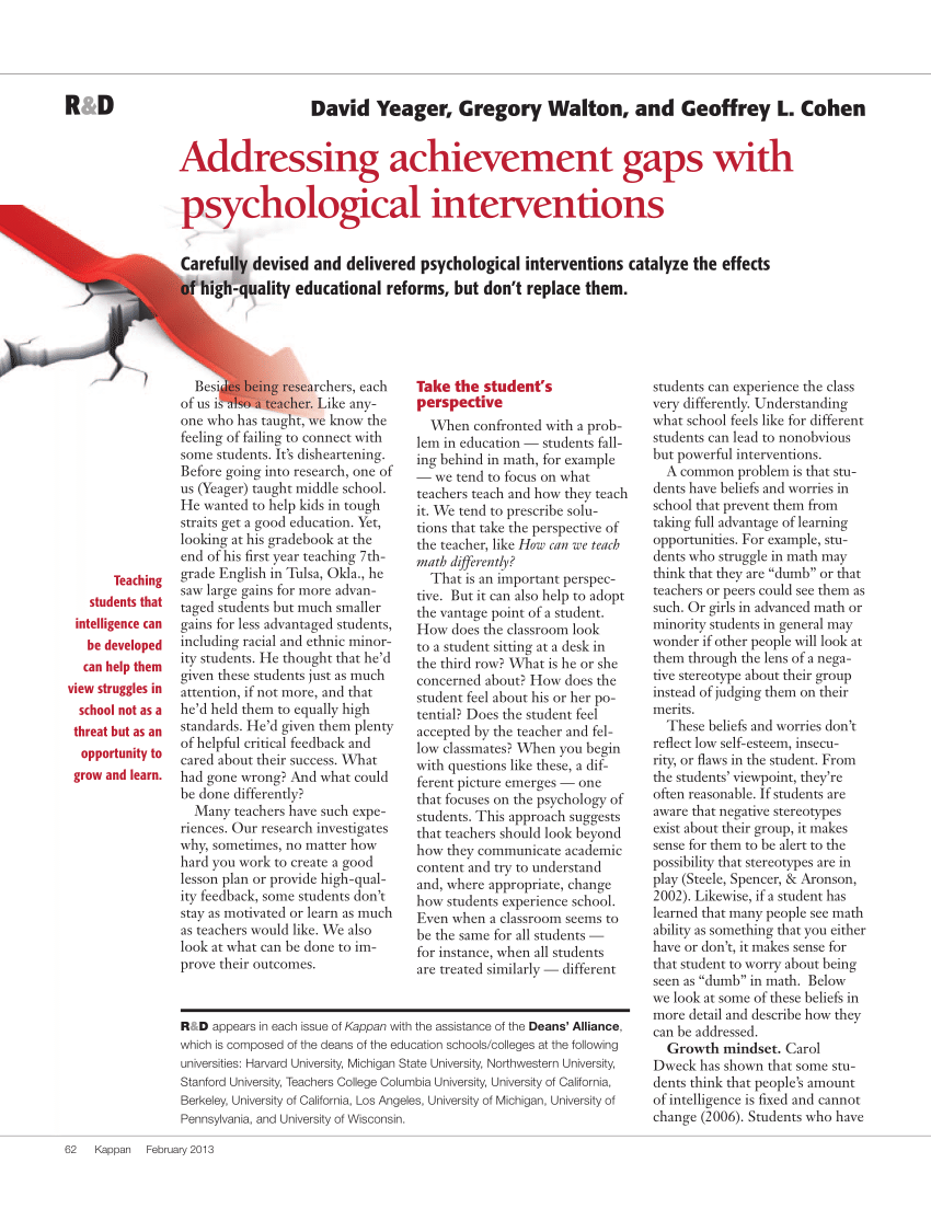PDF) Addressing Achievement with Psychological Interventions