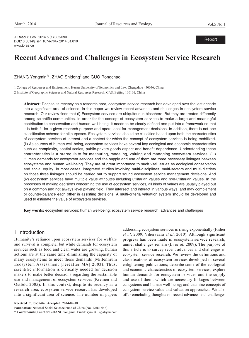 ecosystem services research paper