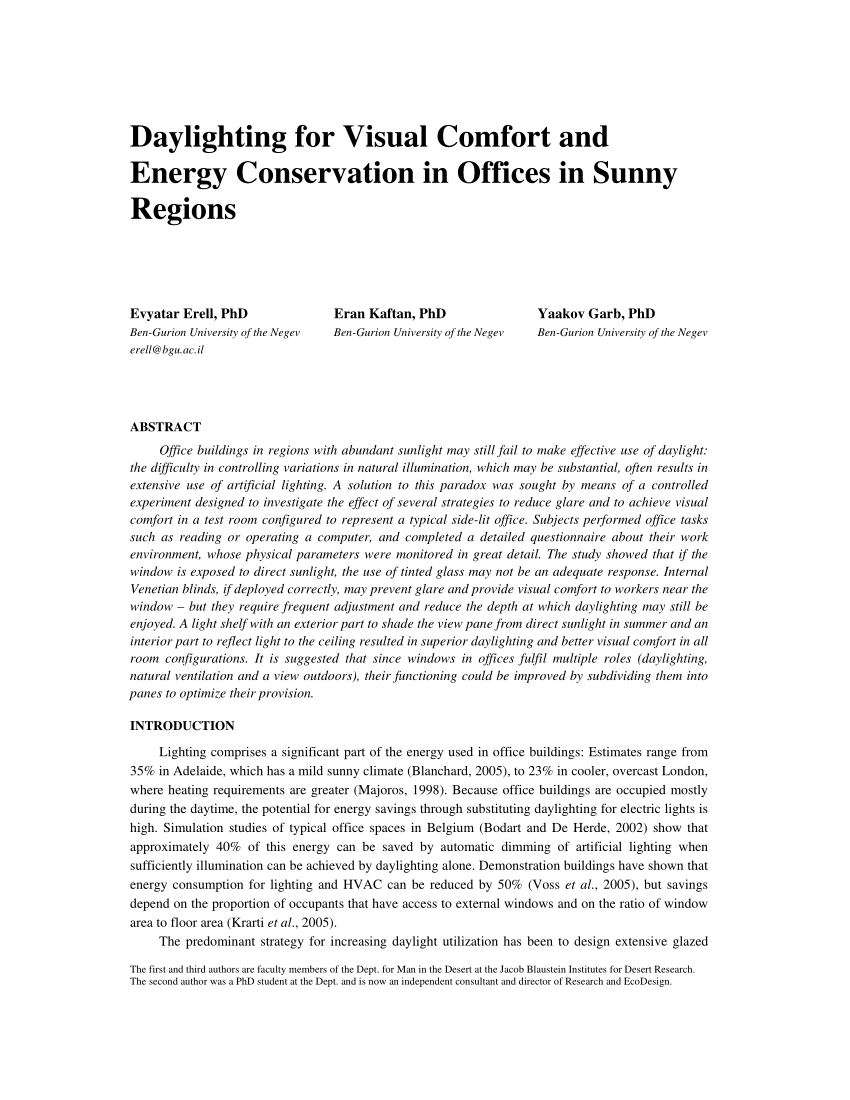 Pdf Daylighting For Visual Comfort And Energy Conservation In