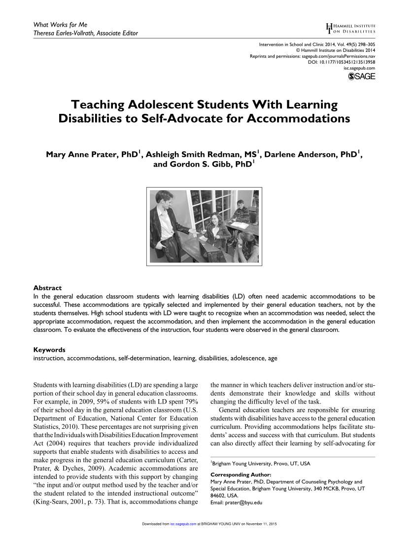 Pdf Teaching Adolescent Students With Learning Disabilities To Self Advocate For Accommodations