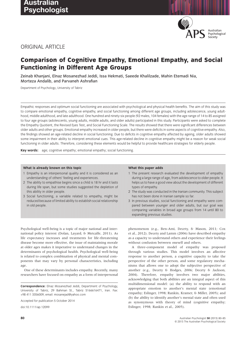 PDF) Comparison of Cognitive Empathy, Emotional Empathy, and 