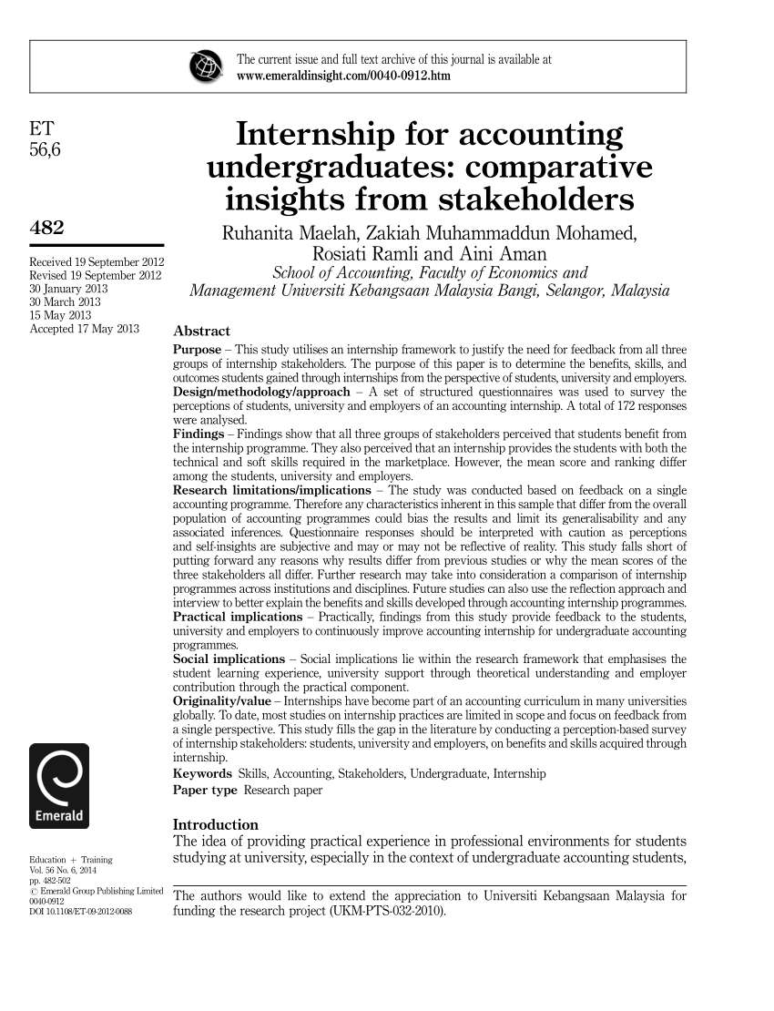 accounting internship experience paper