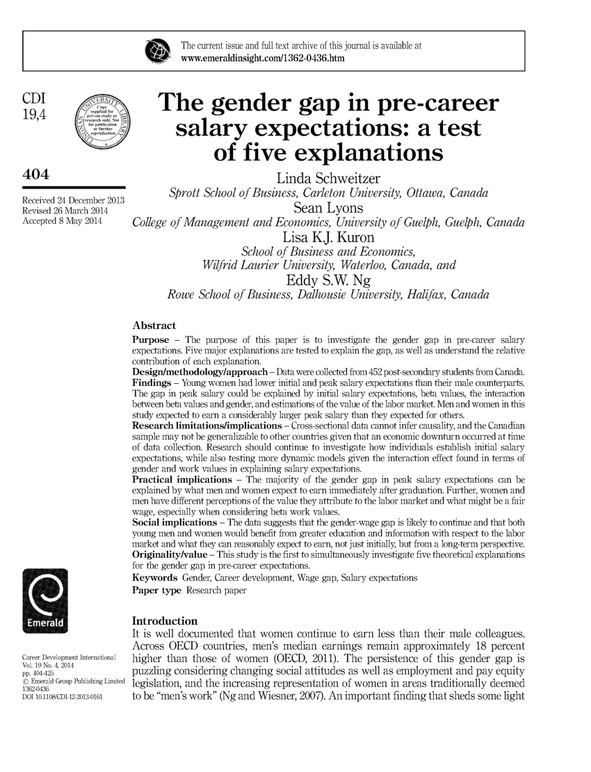 Pdf The Gender Gap In Pre Career Salary Expectations A Test Of
