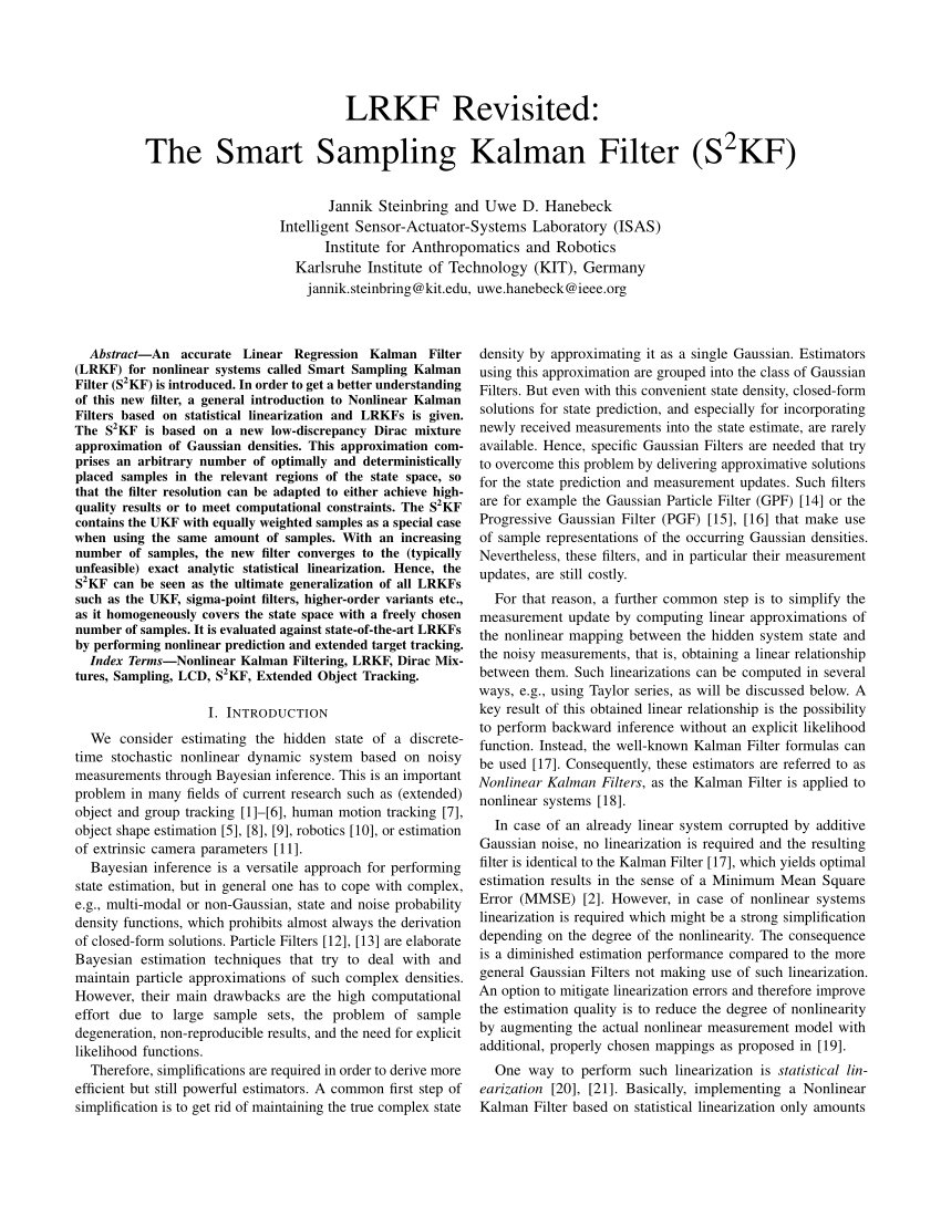 Pdf Lrkf Revisited The Smart Sampling Kalman Filter S2kf