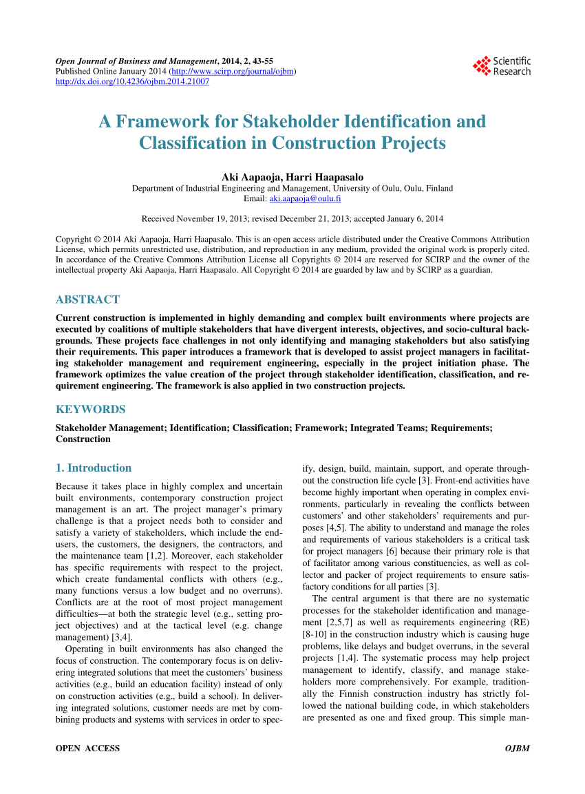 Pdf) A Framework For Stakeholder Identification And Classification In Construction  Projects