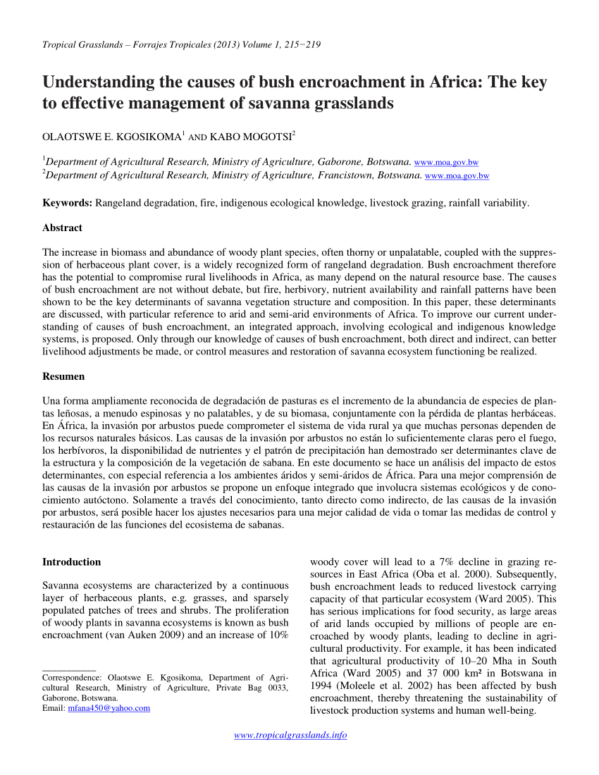 (PDF) Understanding the causes of bush encroachment in Africa The key