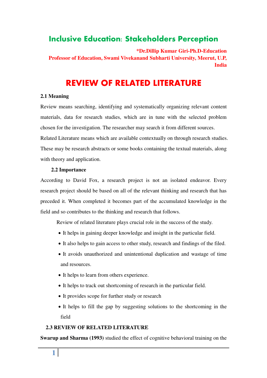 Literature Review On Inclusive Education