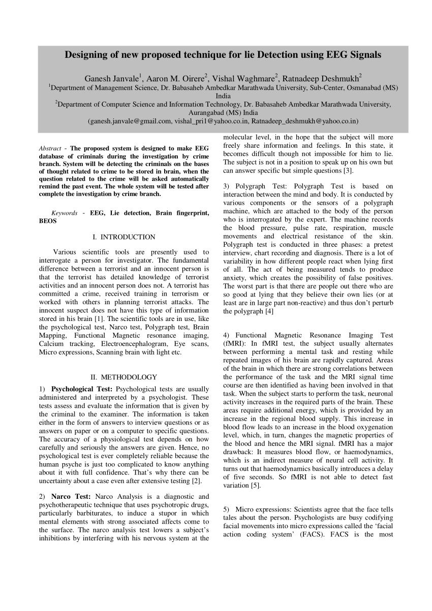 Pdf Designing Of New Proposed Technique For Lie Detection Using