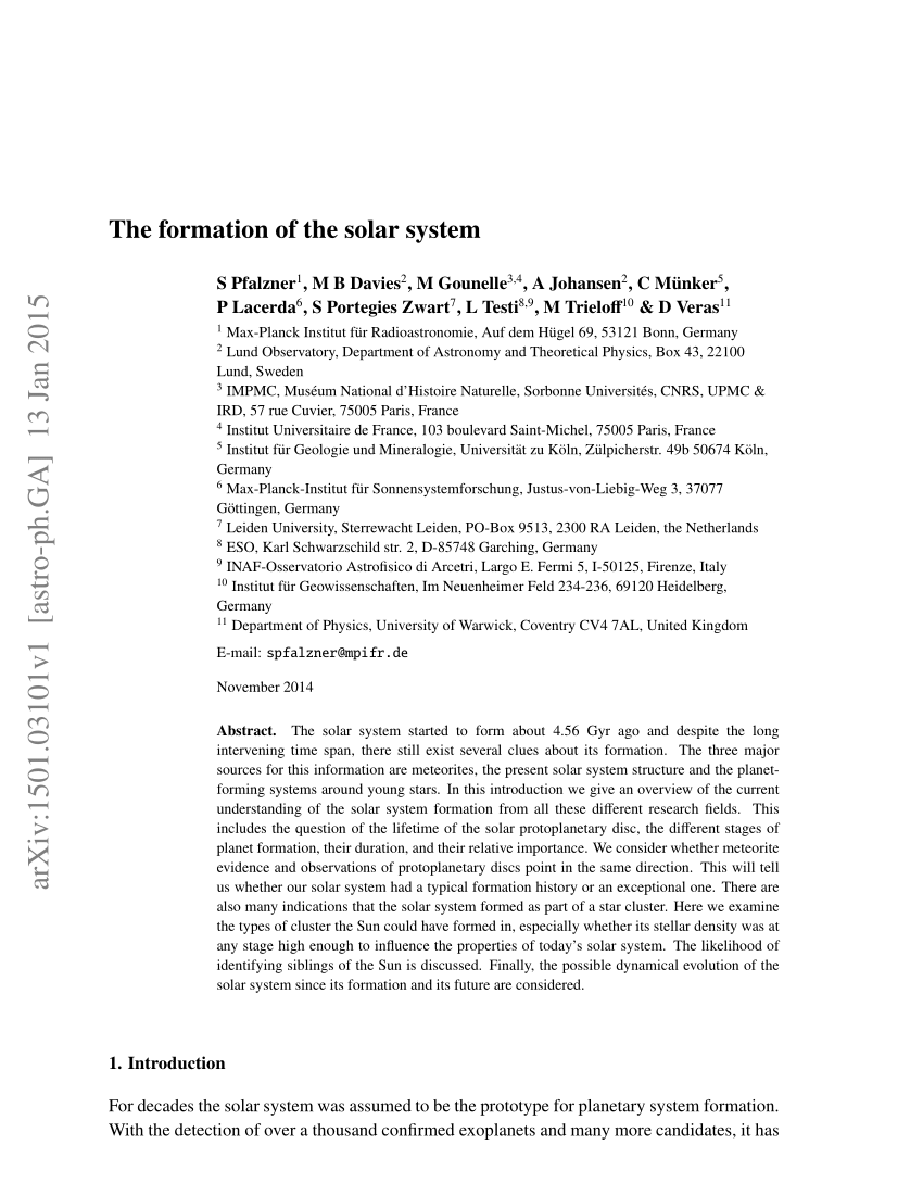 (PDF) The formation of the solar system