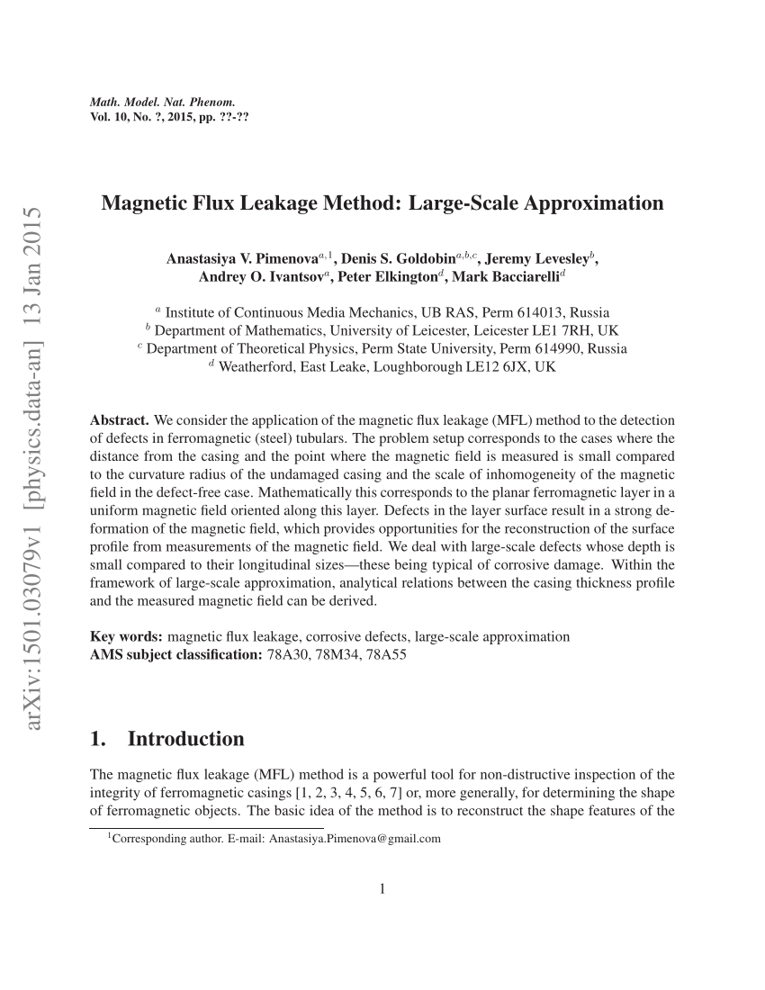 Pdf Magnetic Flux Leakage Method Large Scale Approximation