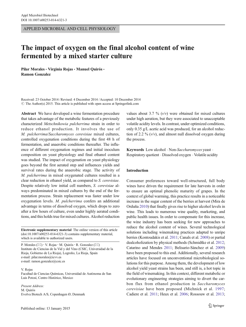 Pdf The Impact Of Oxygen On The Final Alcohol Content Of Wine Fermented By A Mixed Starter Culture