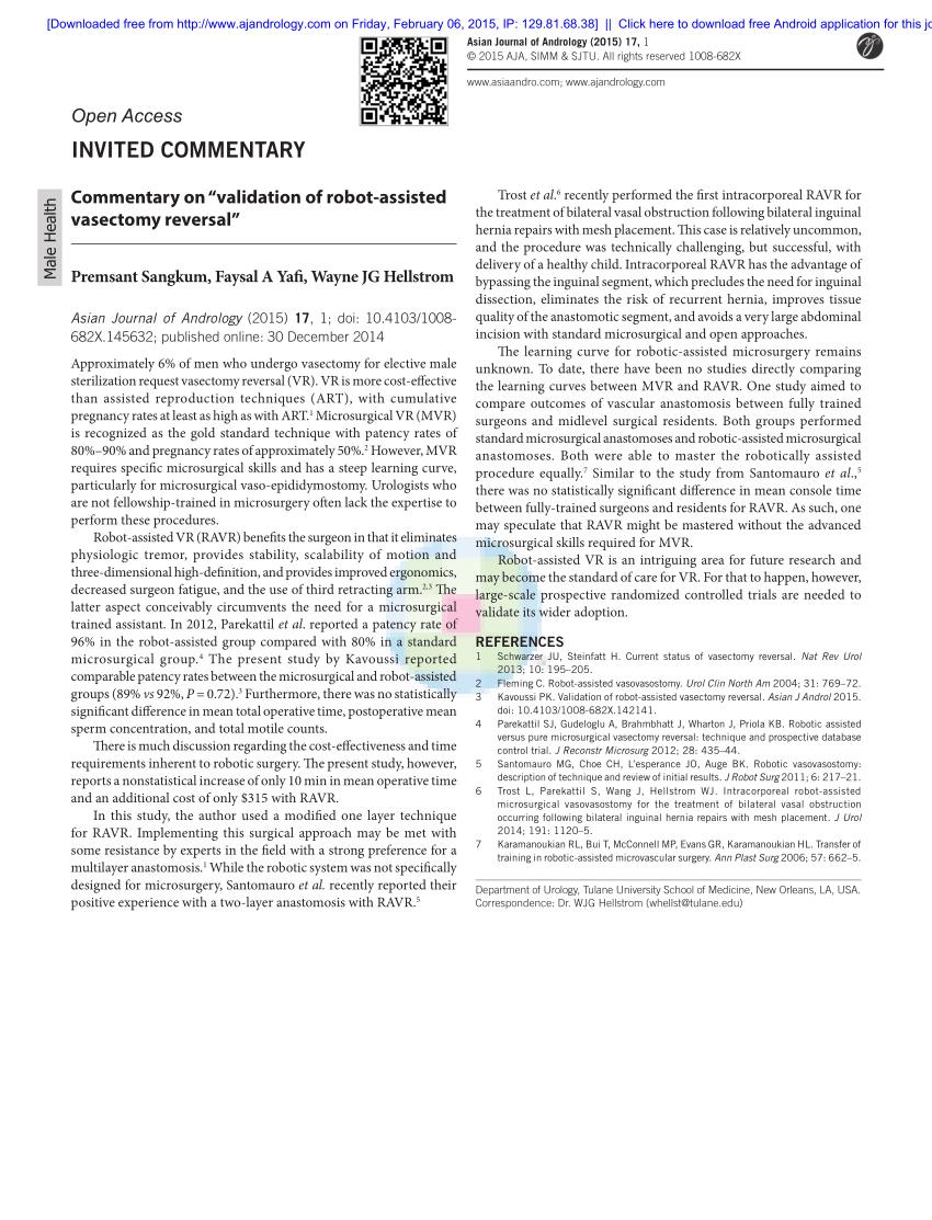 Pdf Commentary On Validation Of Robot Assisted Vasectomy Reversal 