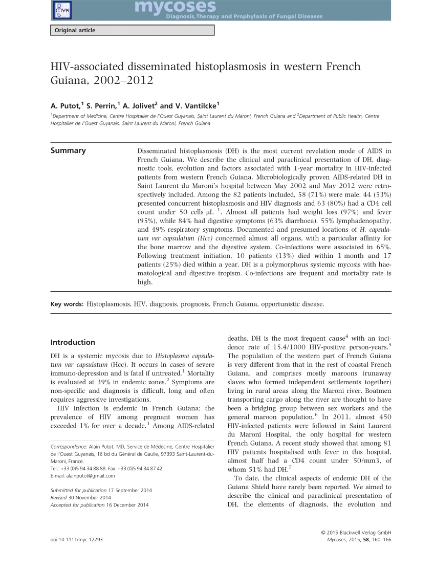 Pdf Hiv Associated Disseminated Histoplasmosis In Western - 