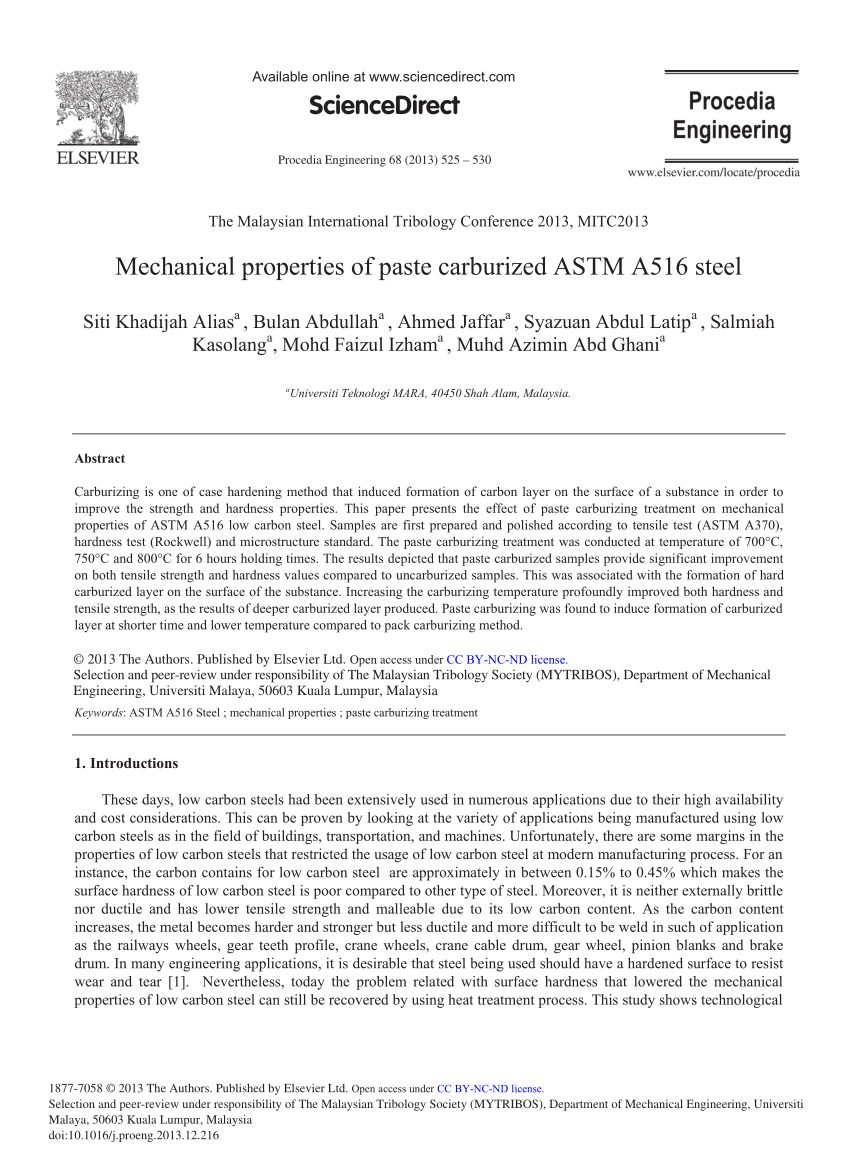 Pdf Mechanical Properties Of Paste Carburized Astm A516 Steel