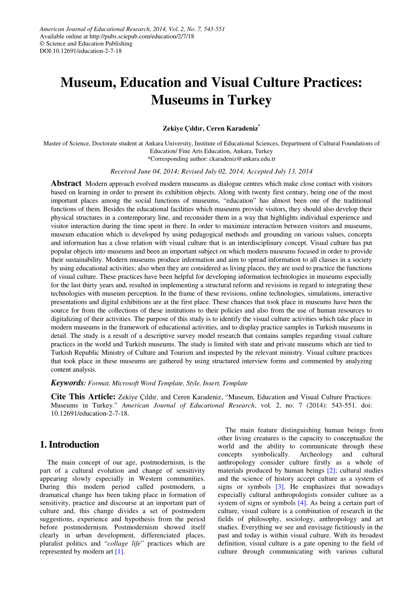(PDF) Museum, Education and Visual Culture Practices: Museums in Turkey