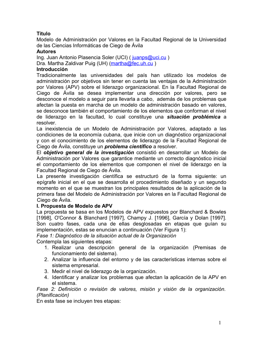 PDF) Modelo de Administración por Valores en la Facultad Regional de la  Universidad de las Ciencias Informáticas de Ciego de Ávila
