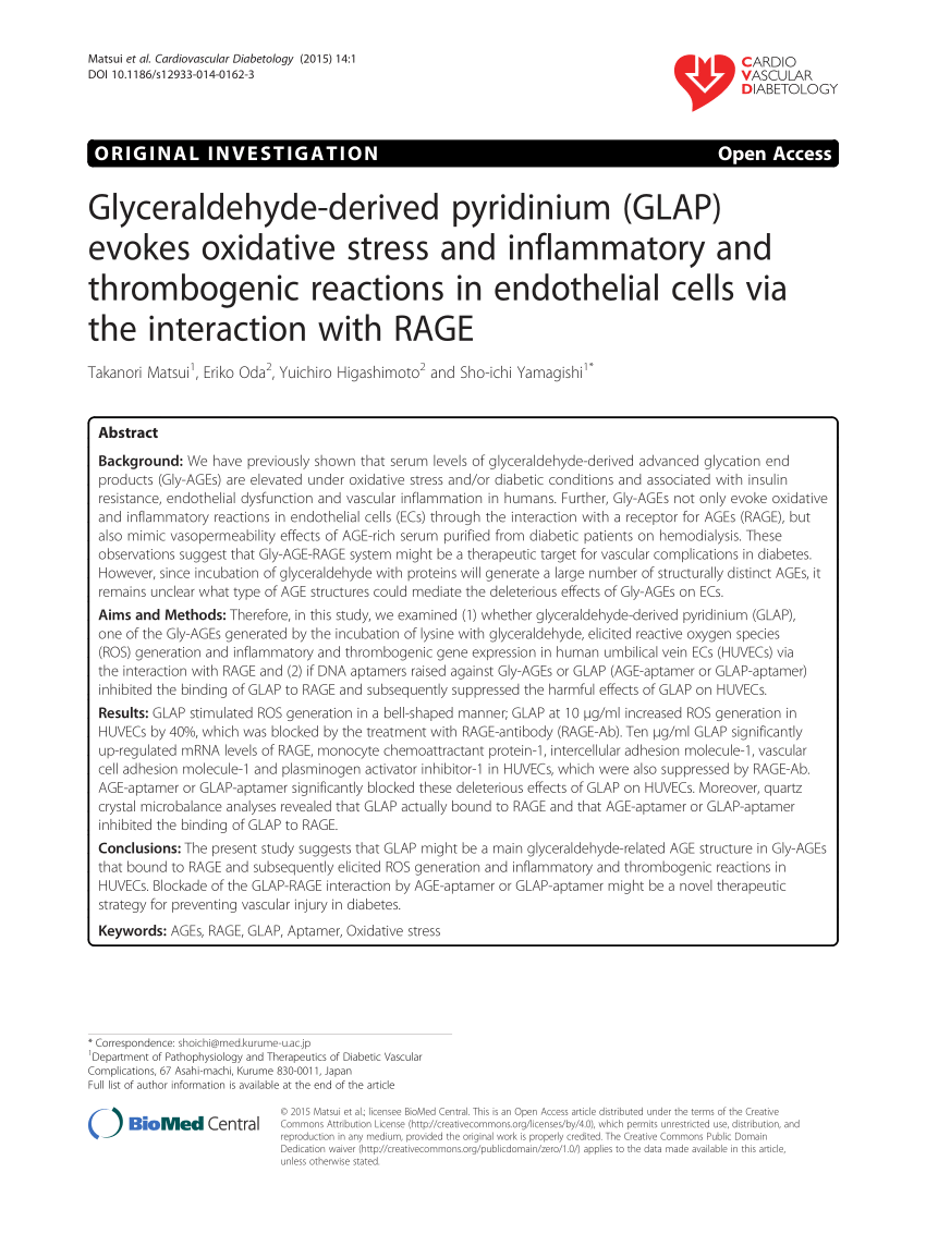 Pdf Glyceraldehyde Derived Pyridinium Glap Evokes Oxidative Stress