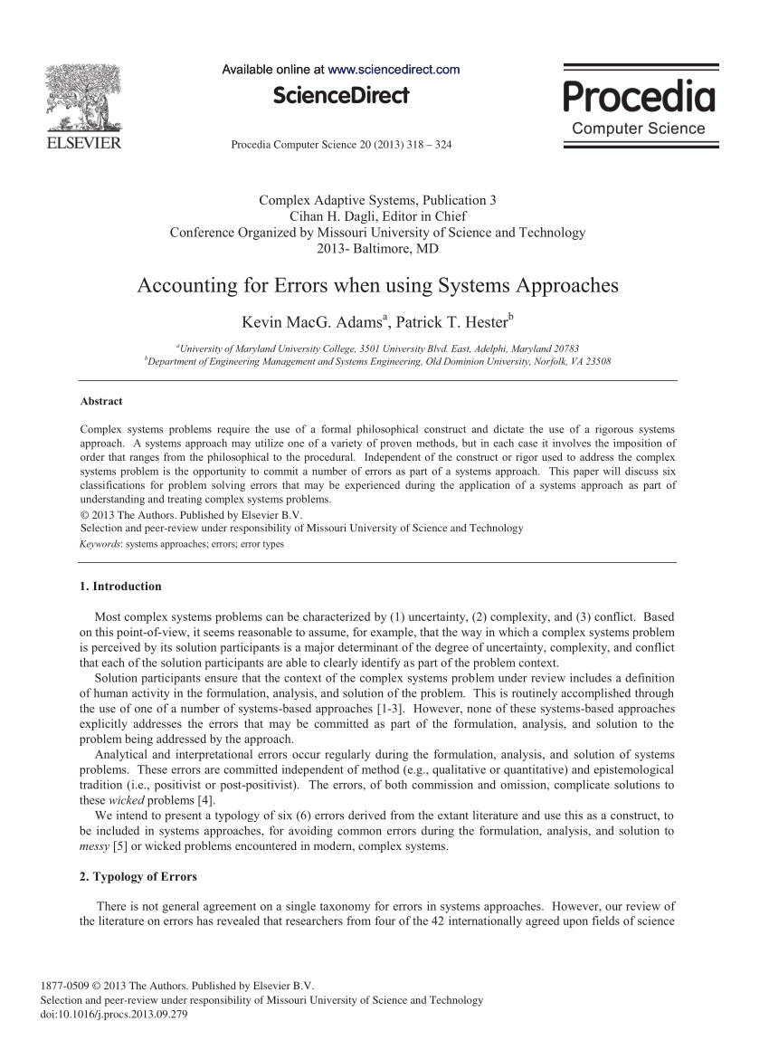 Pdf Accounting For Errors When Using Systems Approaches