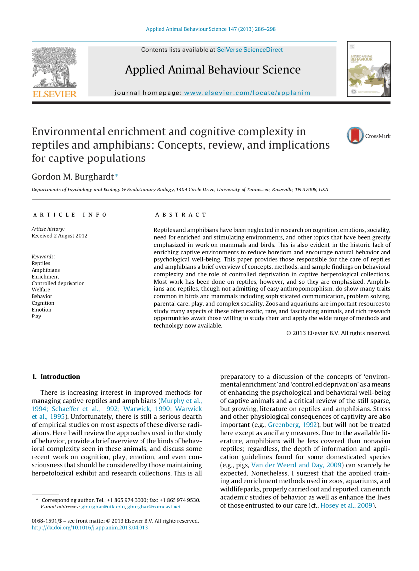 (PDF) Environmental enrichment and cognitive complexity in reptiles and